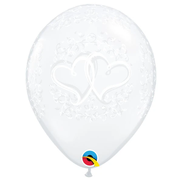 28cm (28 cm) Qualatex Entwined Hearts - Diamond Clear ballonnen