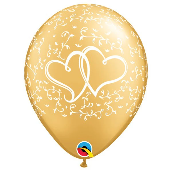 28cm (28 cm) Qualatex Entwined Hearts - Gold ballonnen
