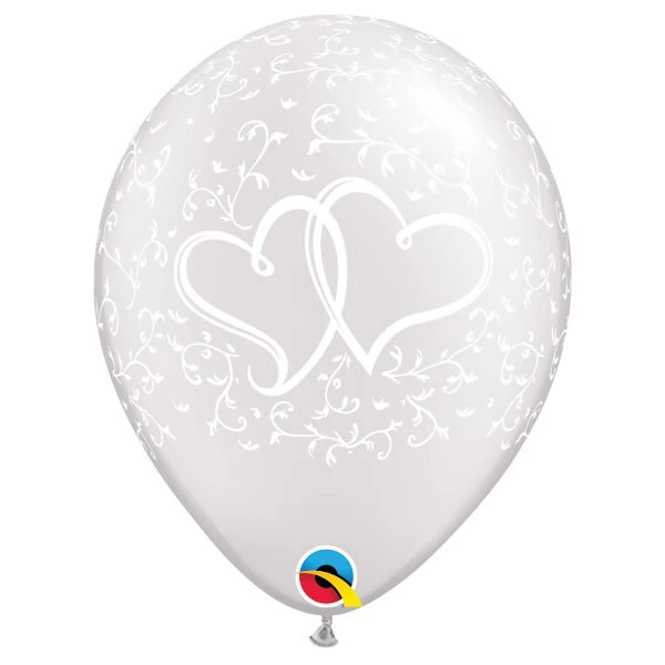 28cm (28 cm) Qualatex Entwined Hearts - Pearl White ballonnen