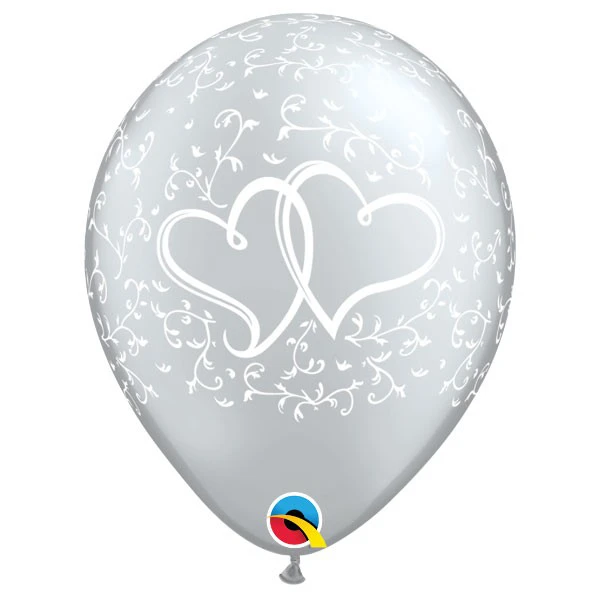 28cm (28 cm) Qualatex Entwined Hearts - Silver ballonnen