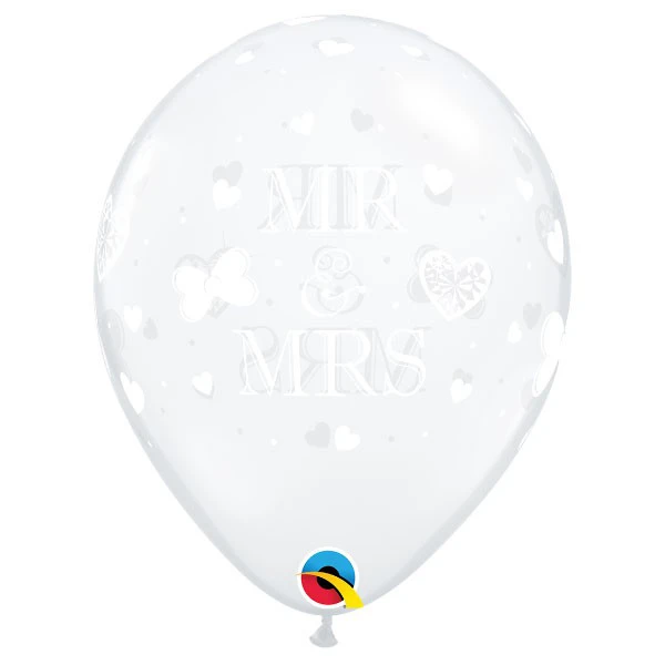 28cm (28 cm) Qualatex Mr. & Mrs. - Diamond Clear ballonnen